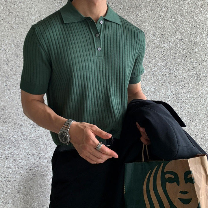 Cotton polo shirt for men with textured ribbed design and elegant collar Lune London