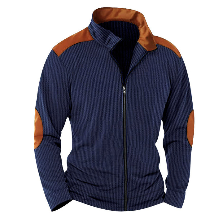 Quilted jacket for men with high collar and leather applications Lune London