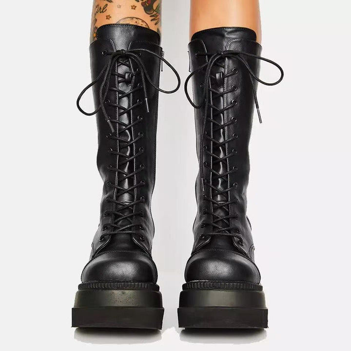 Lune London | Women's High-Quality Lace-Up Boots with Platform Heel and Side Zipper