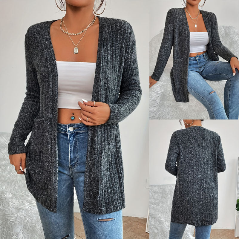 Knit jacket for women with a fine ribbed structure and practical pockets Lune London