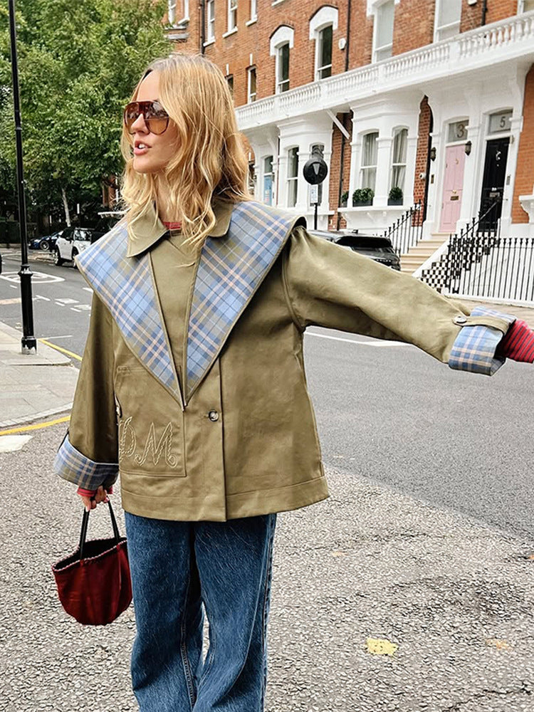 Oversized women's jacket with check collar Lune London