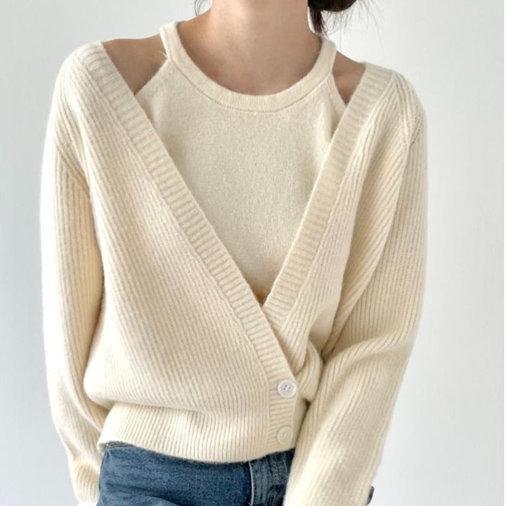 Cardigan sophistiqué pour femmes avec décolleté en V profond et fermeture à boutons Chic & Stil