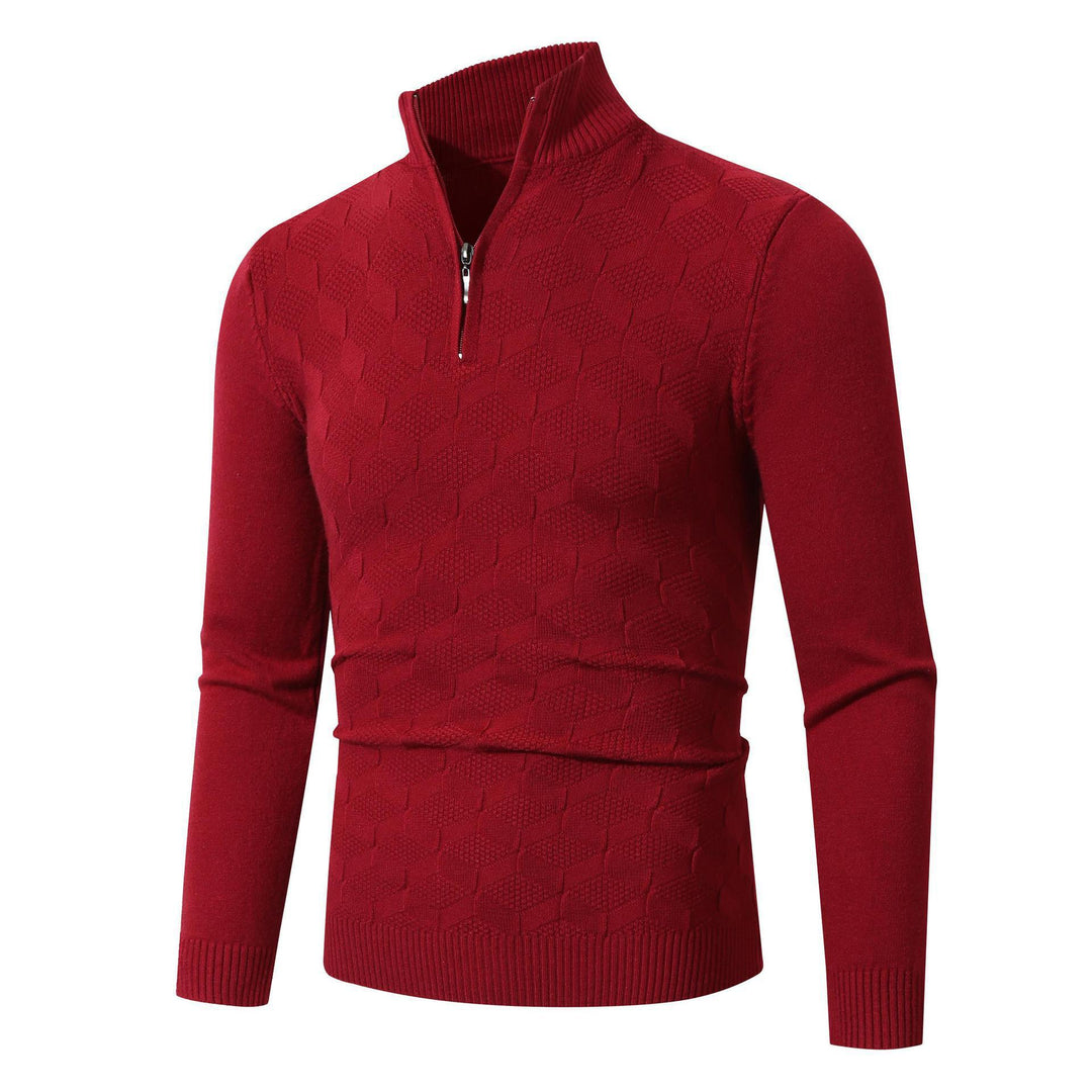 Casual knitted pullover for men with half-zip and textured pattern Lune London