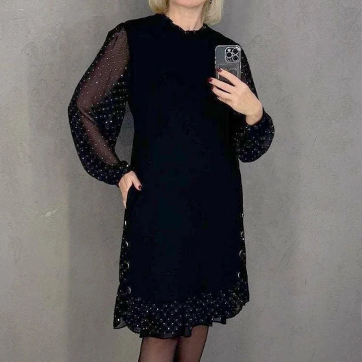 Ladies Elegant Dress with Voluminous Sleeves and Cut-Out Hem Chic & Stil