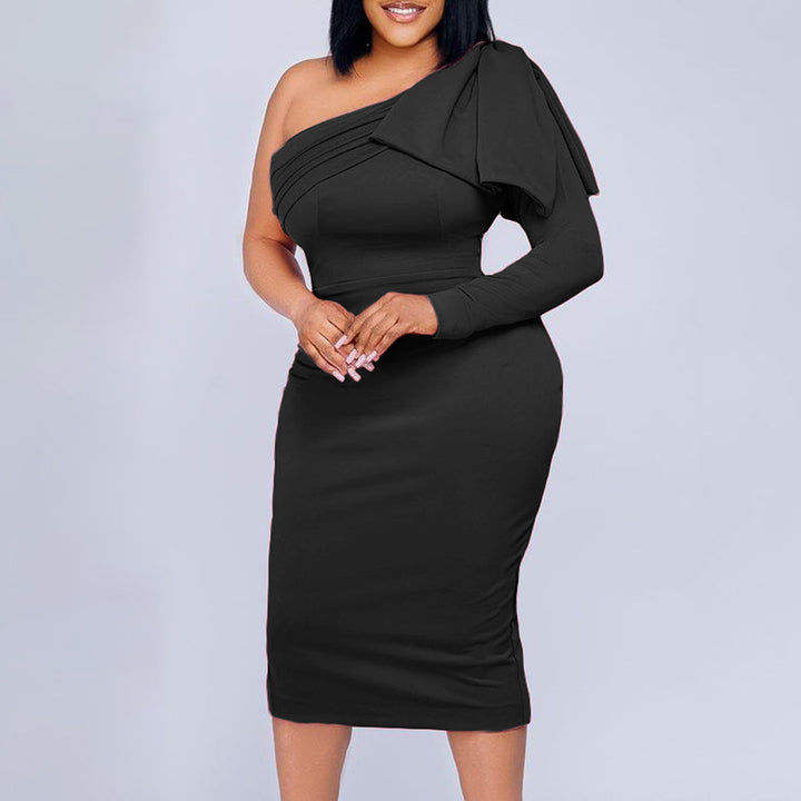 Asymmetrical dress for women fitted with drapes Lune London