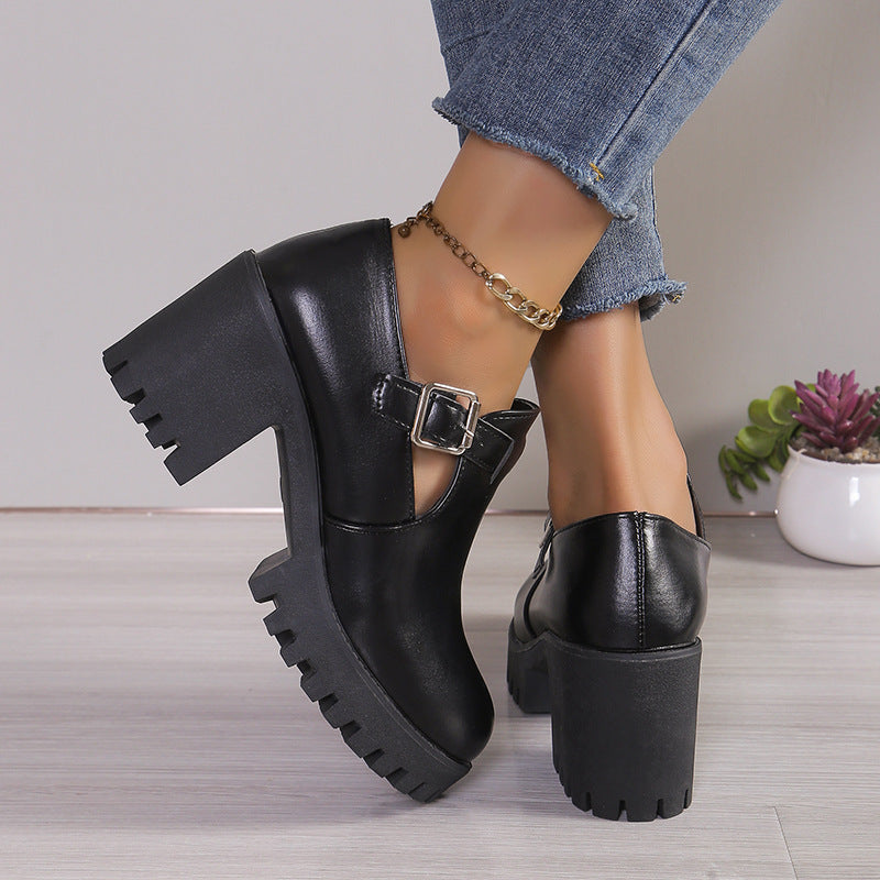 Ladies Chunky Heels with trendy buckle and non-slip sole Lune London