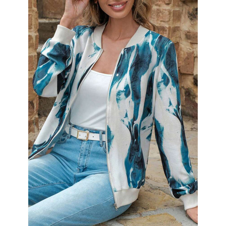 Ladies Abstract Chic Printed Bomber Jacket
