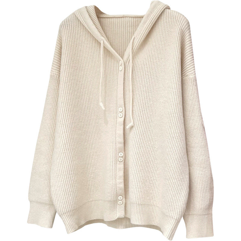 Casual knitted jacket for women with hood and button details Lune London