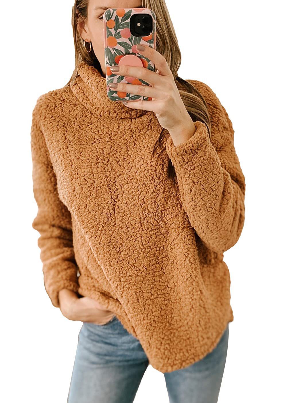 Ladies Cozy Fleece Sweater with High Collar and Textured Design Lune London