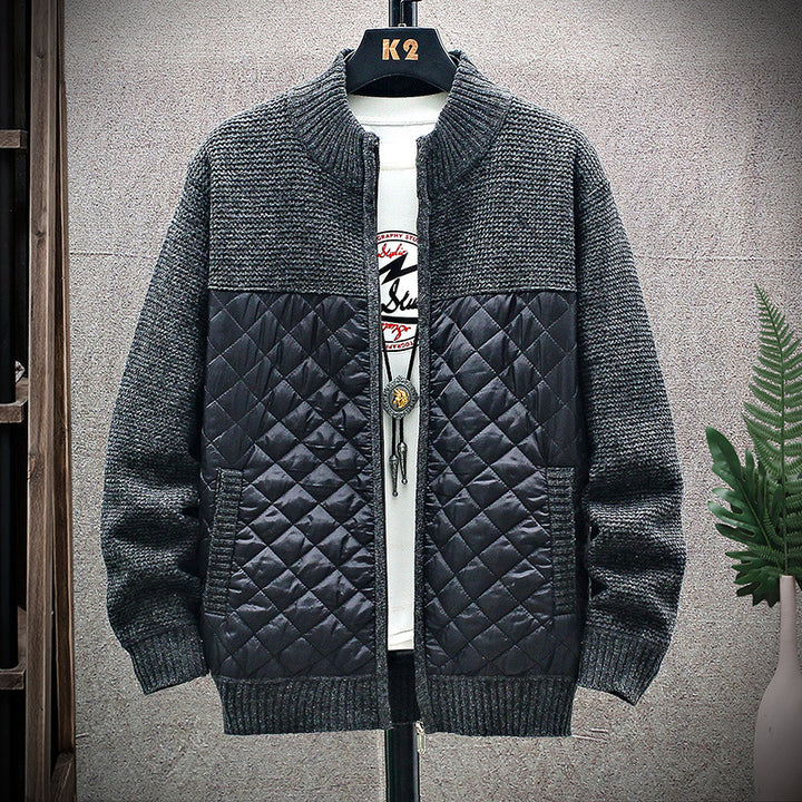 Men's quilted transition jacket with a modern knitted design and practical pockets Lune London