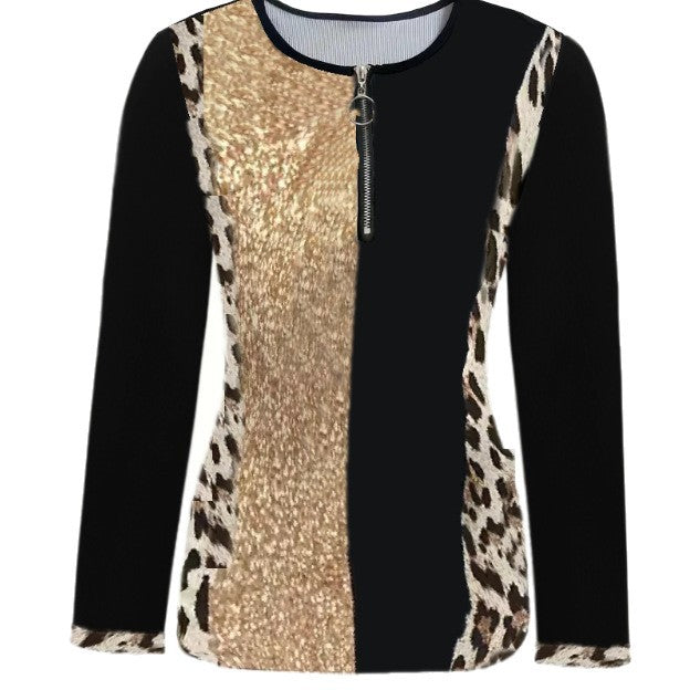 Ladies Shiny top with zipper and animal print Lune London