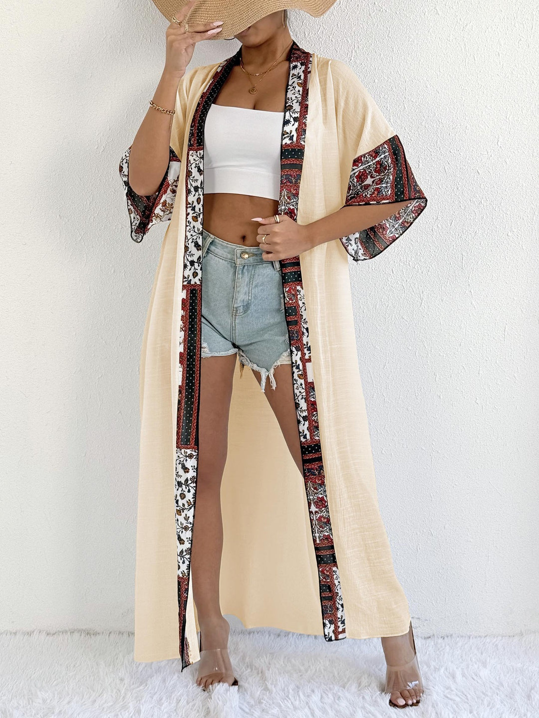Women Bohemian Kimono Vest with Chic Floral Pattern