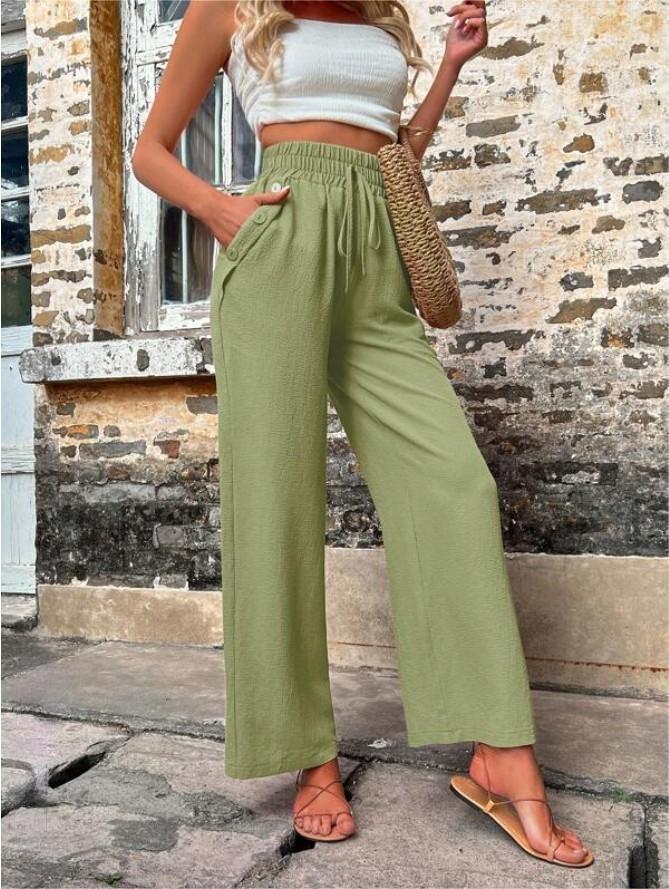 Women Stylish Leisure Pants with Elastic Waistband and Side Pockets Lune London