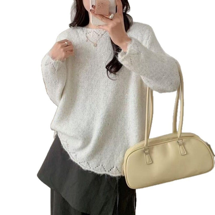 Ladies fluffy knit sweater with shiny accents and relaxed fit Lune London