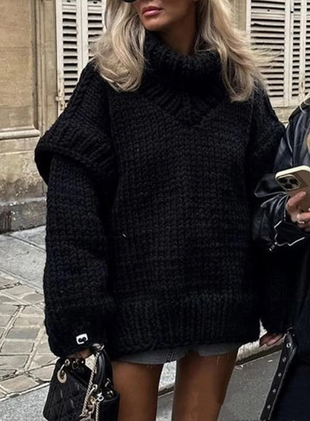 Oversized knit sweater for women with voluminous sleeves and a high collar Lune London