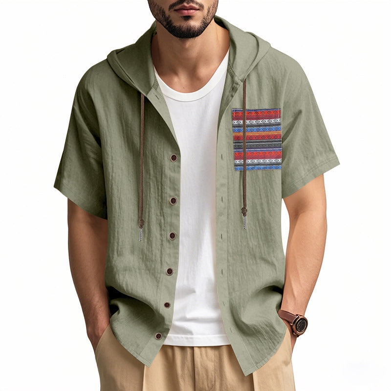 Casual short sleeve shirt for men with hood and colorful pattern Lune London