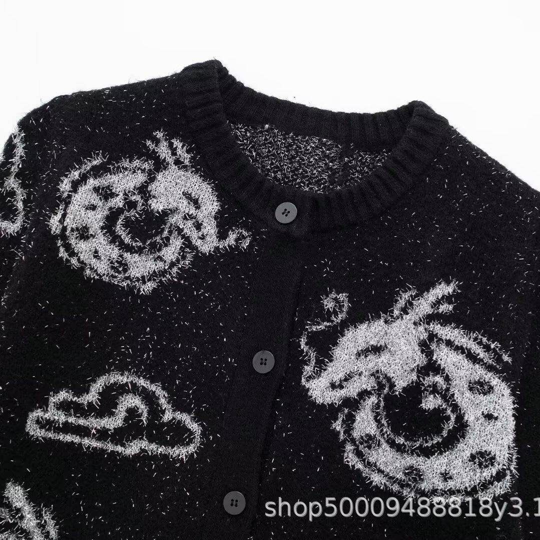 Knit jacket for women with a unique dragon pattern and button closure Lune London
