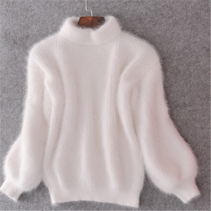 Women’S Fleece Turtleneck Sweater with Puff Sleeves and Textured Design Lune London