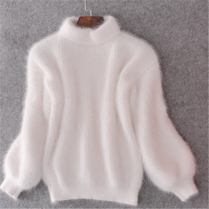 Women’S Fleece Turtleneck Sweater with Puff Sleeves and Textured Design Lune London