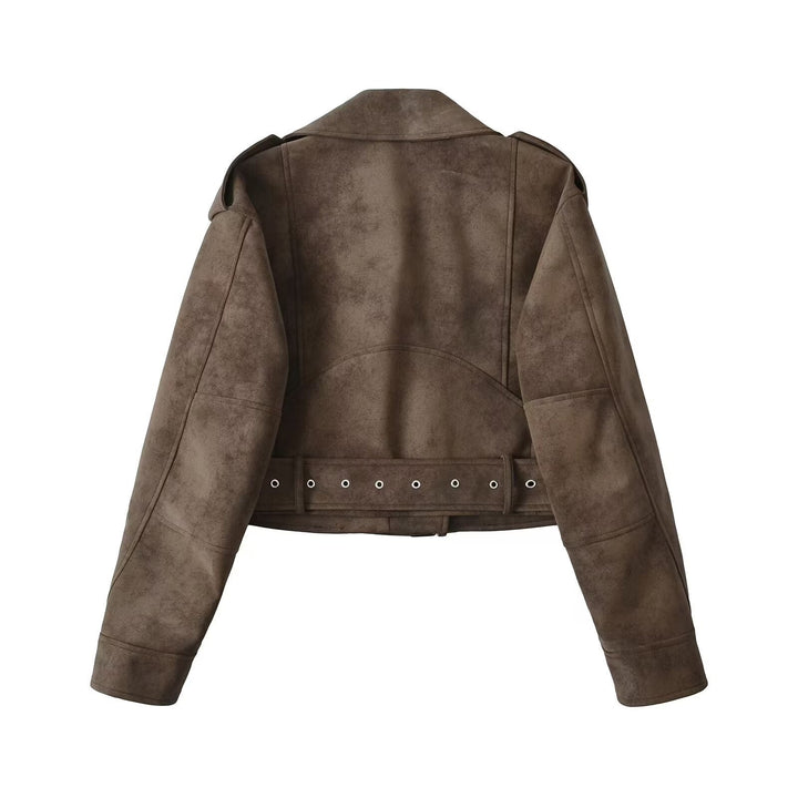 Faux leather biker jacket for women with a fitted cut and shiny zipper Lune London