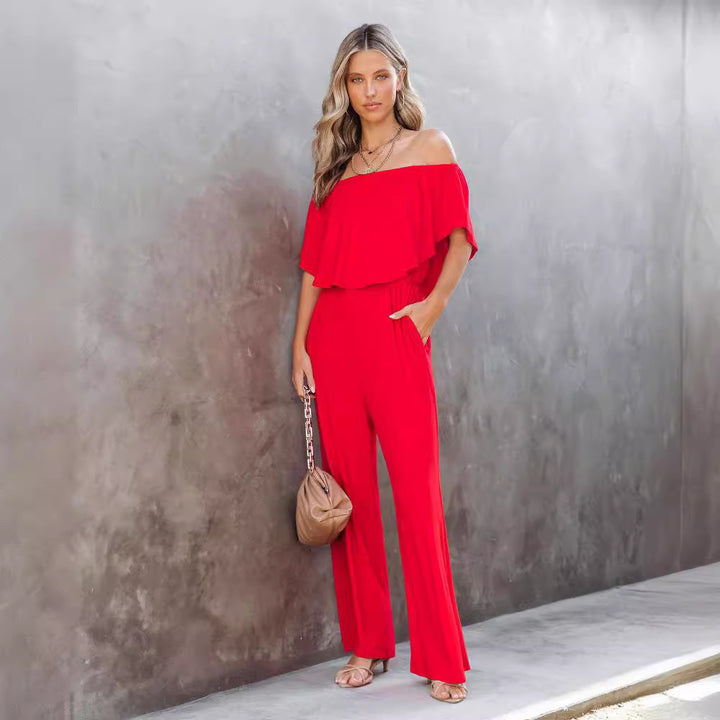 Off-shoulder jumpsuit for women with wide legs and elastic waist Lune London