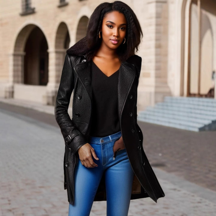 Leather jacket for women with foldable collar and high-quality details Lune London
