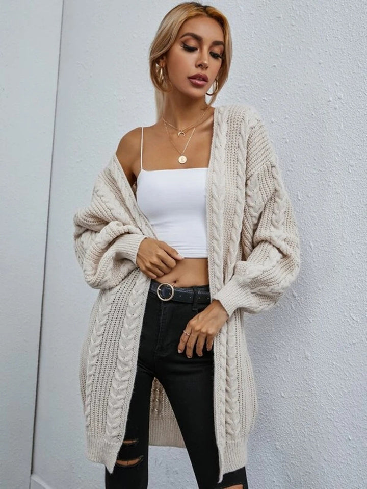Thick knitted jacket for women with deep V-neckline and relaxed fit Lune London