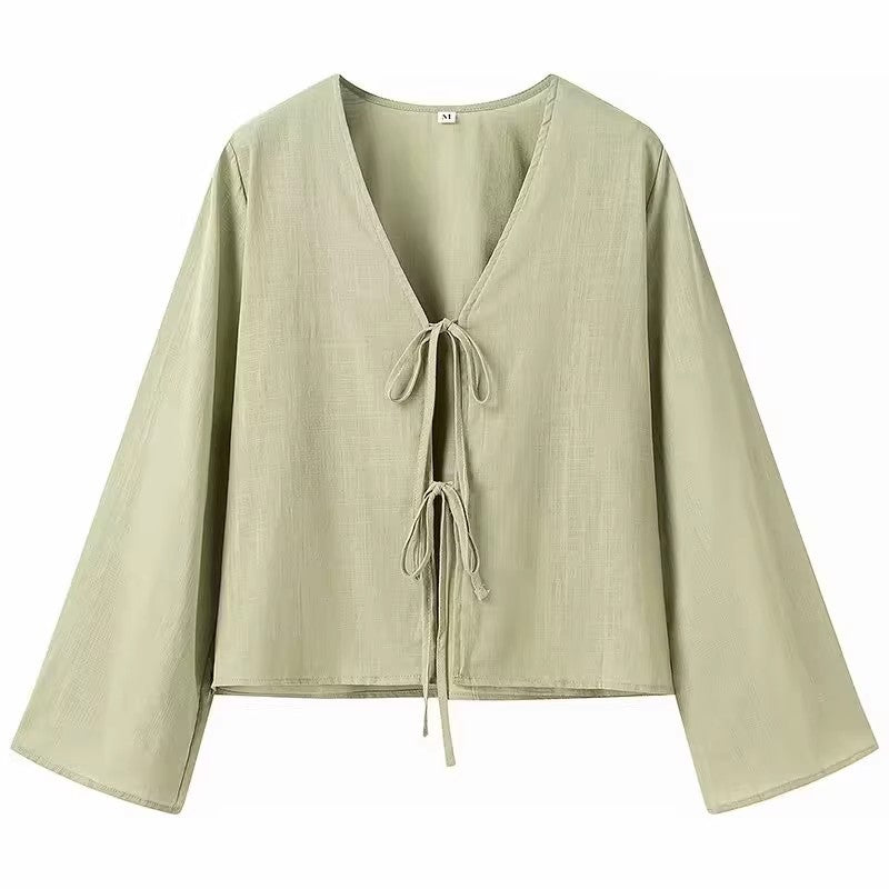 Casual linen T-shirt for women with tying ties and loose fit Lune London