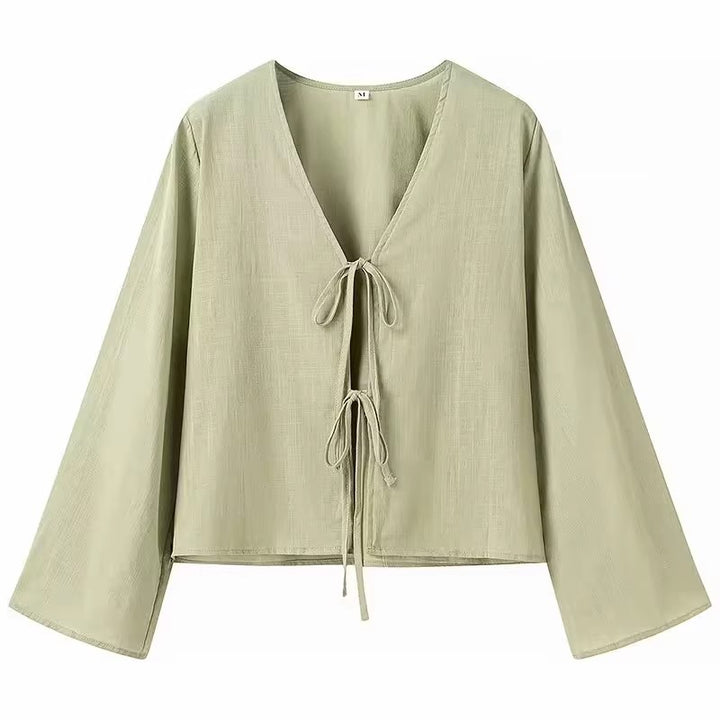 Casual linen T-shirt for women with tying ties and loose fit Lune London