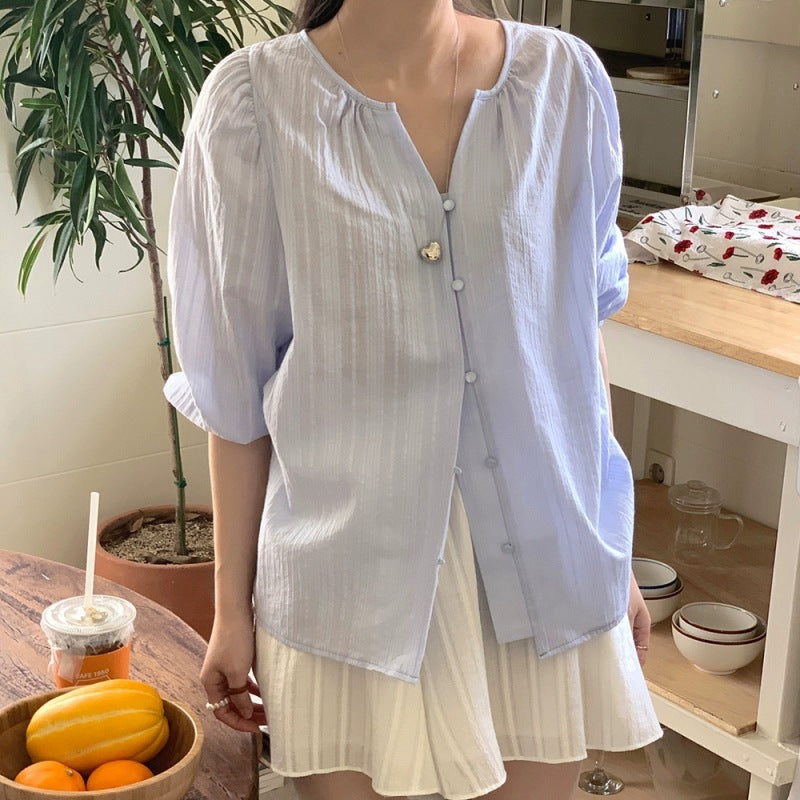 Ladies Relaxed Fit Puff Sleeve Button-Up Shirt Lune London