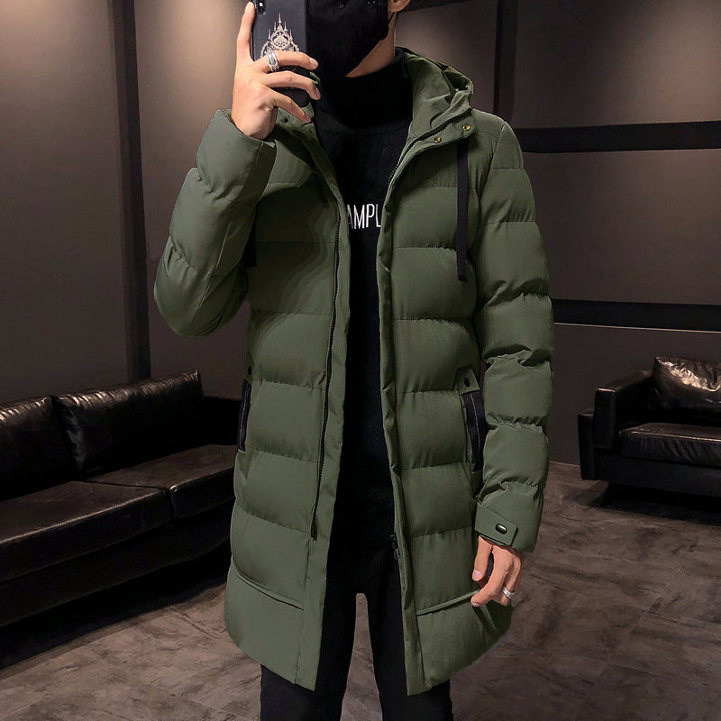 Long insulated bomber jacket for men with hood Lune London