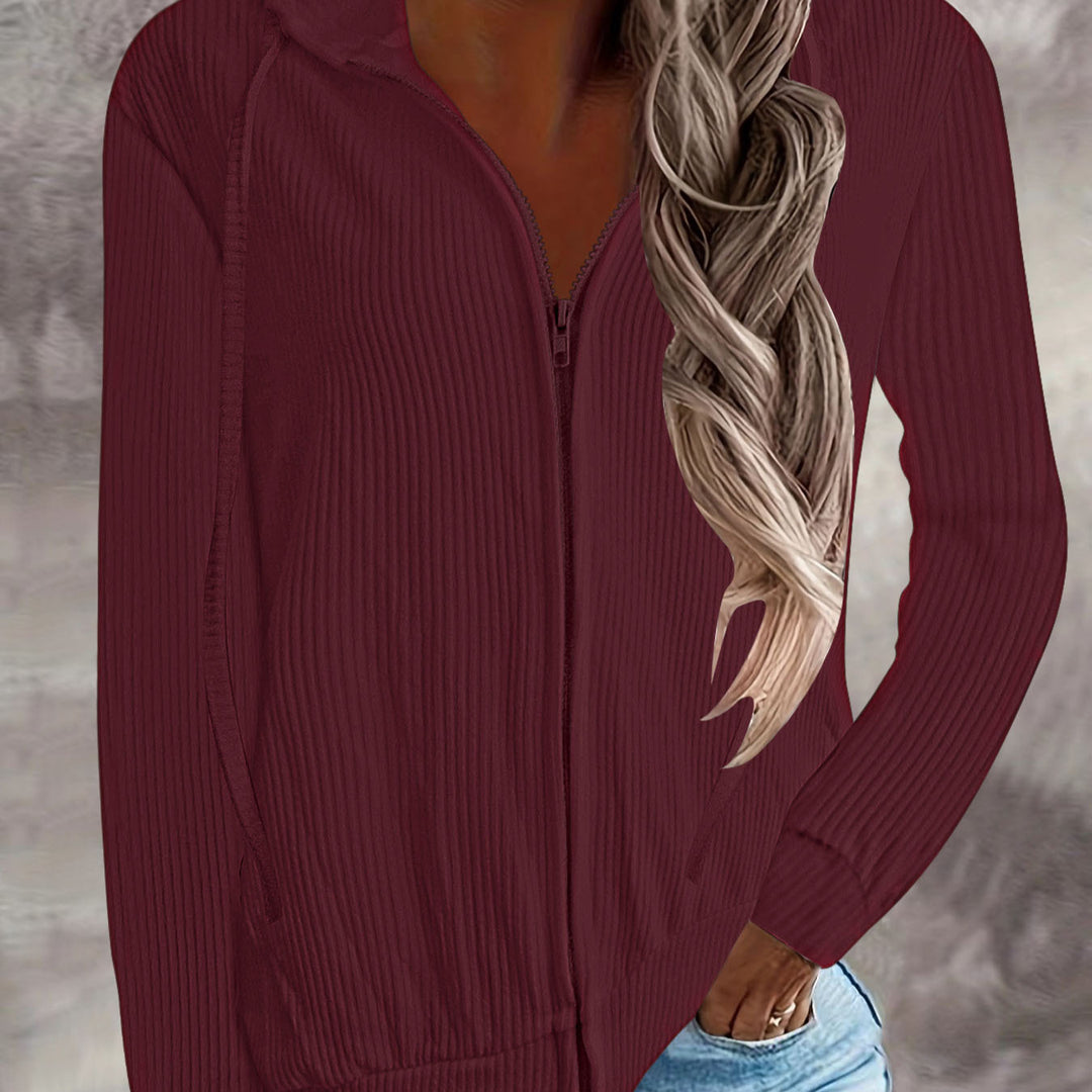 Women's hooded jacket with modern design in ribbed knit with pockets Lune London