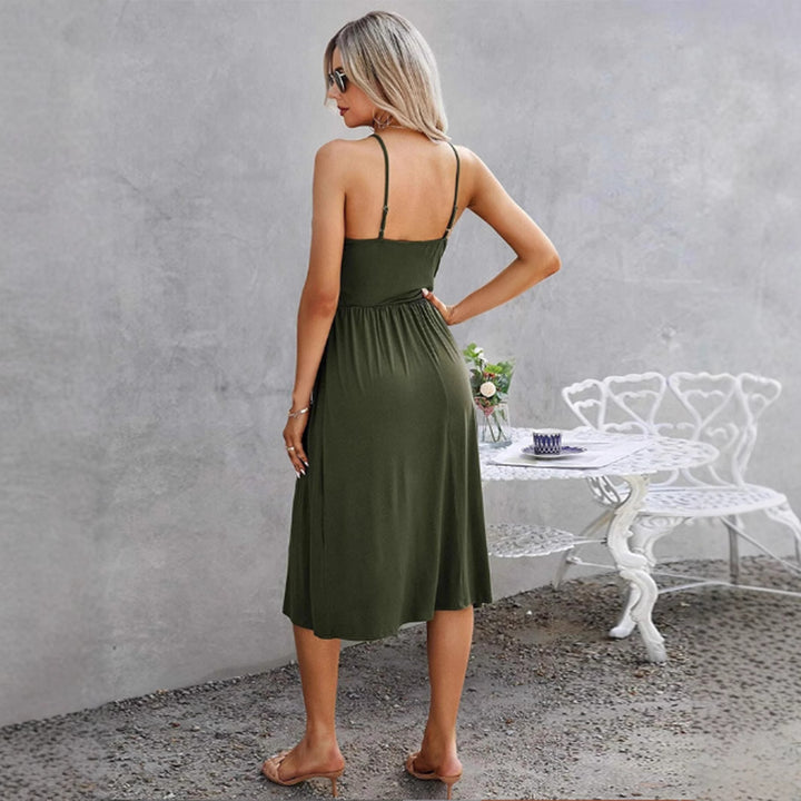 Midi dress for women with an elegant V neckline and fine ruffle details Lune London
