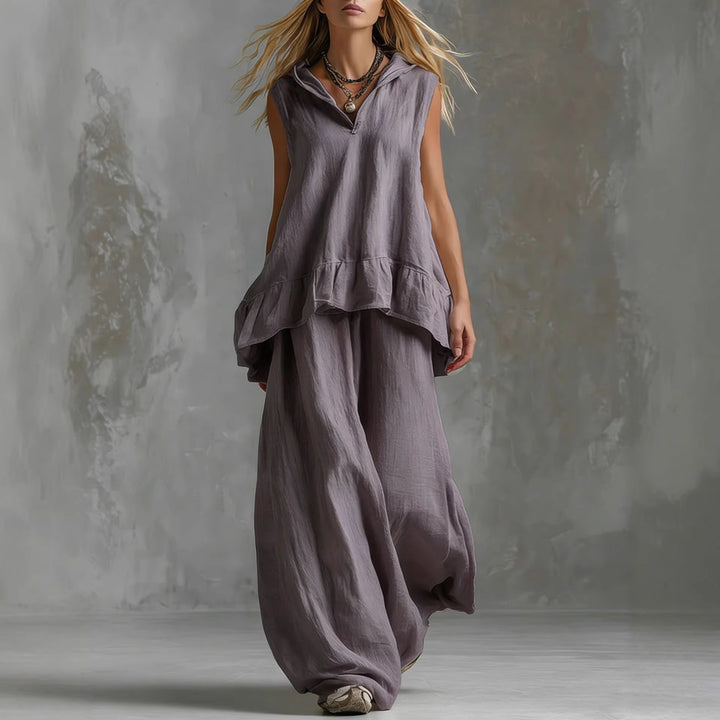 Women's Casual Long Sleeve Blouse with Ruffles and Hood Lune London