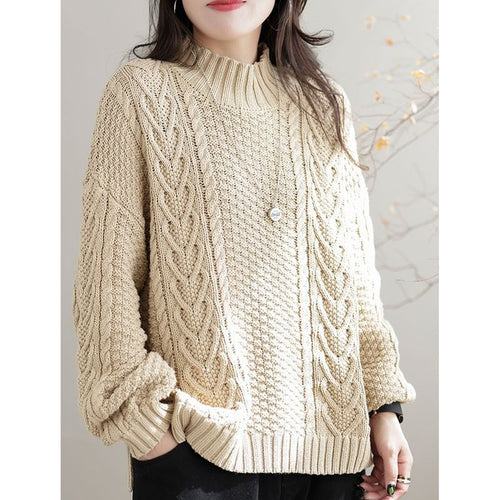 Chunky knit sweater for women with high collar and twisted pattern Lune London