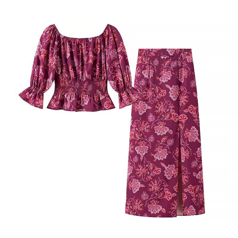 Maxi skirt for women with a floral design and elegant slit details Lune London