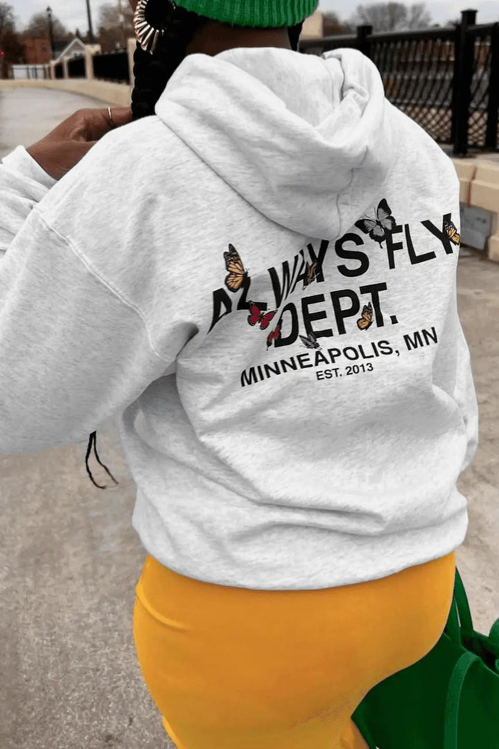 Hooded sweatshirt for women with colorful butterfly print Lune London