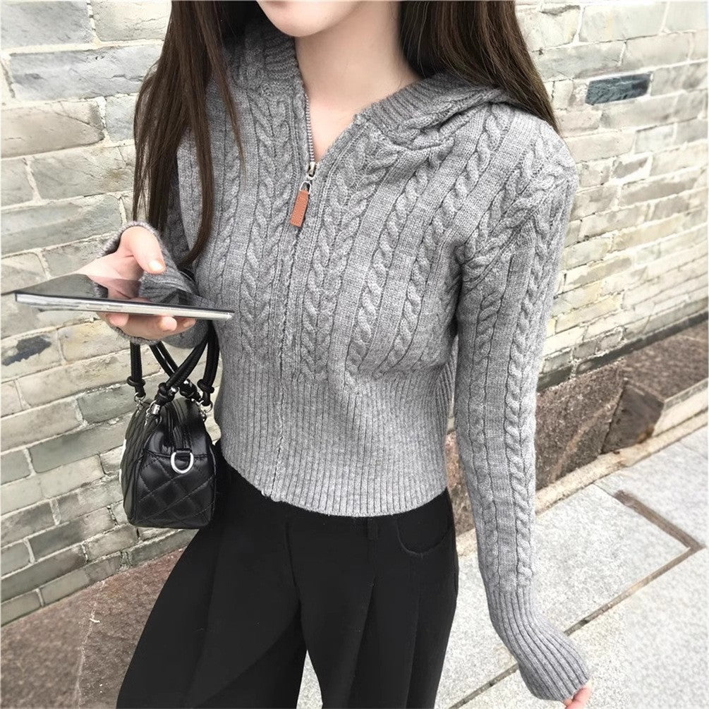 Cardigan court pour femmes avec capuche et motif en cable Chic & Stil