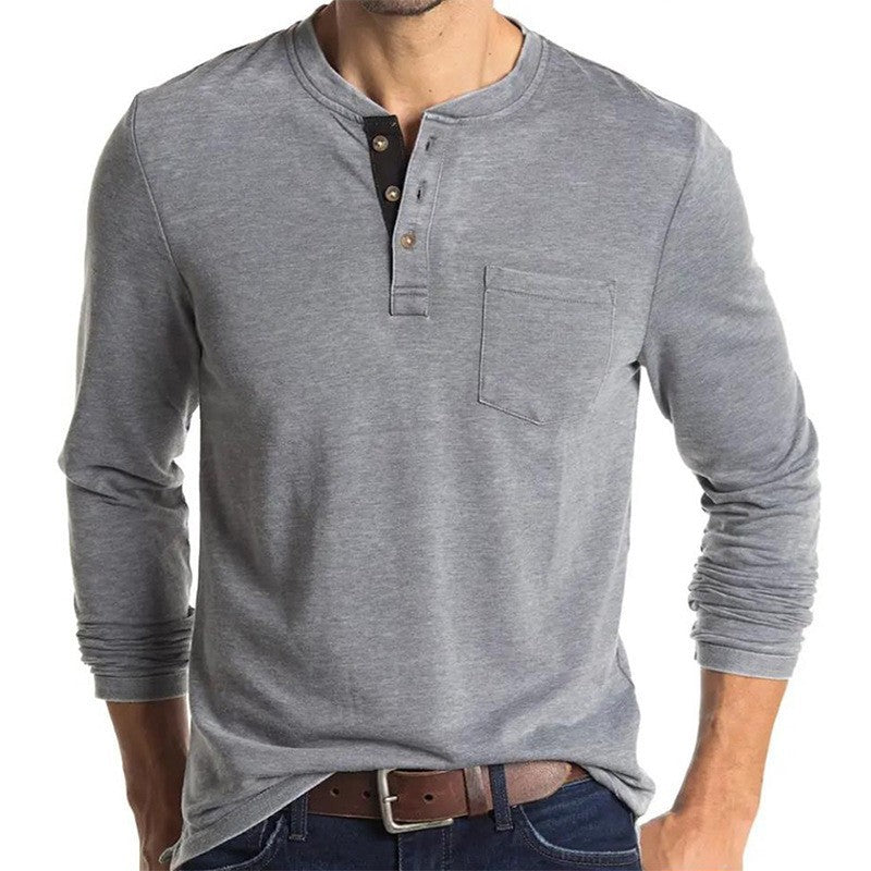 Men's long sleeve T-shirt with modern Henley collar and chest pocket Lune London