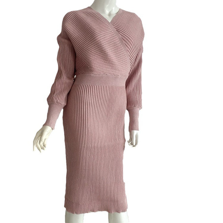 Knit dress for women with deep V-neck and oversized sleeves Lune London
