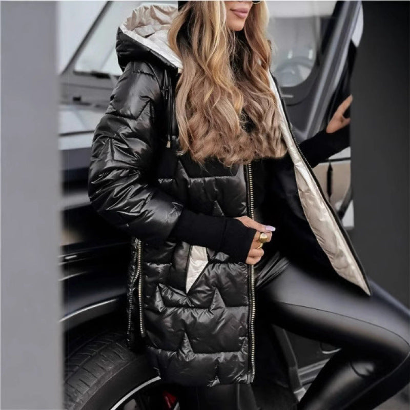 Ladies long, lined winter coat with hood Lune London