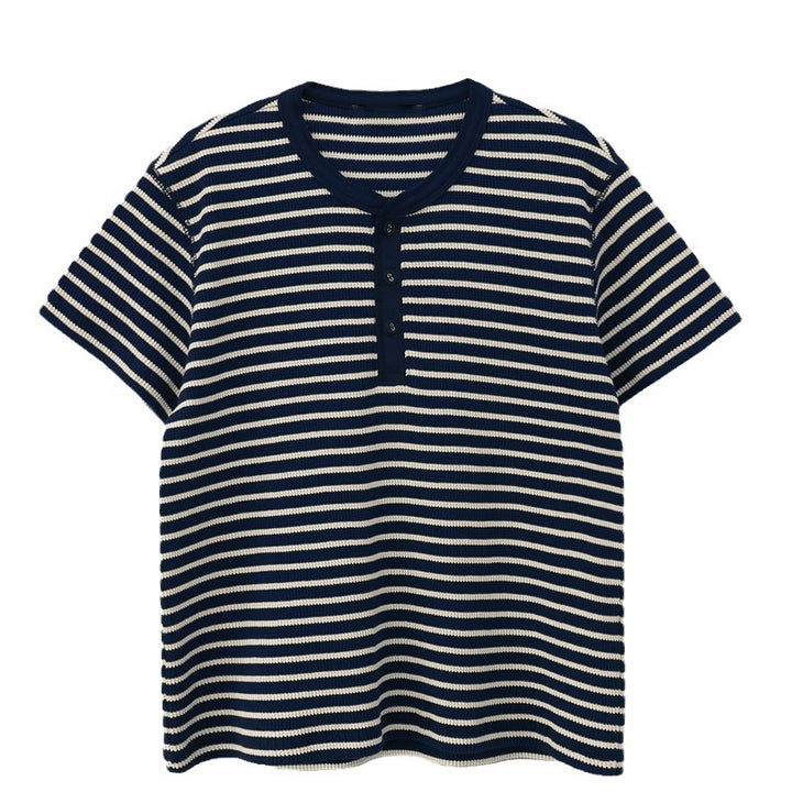 Chemisier à manches courtes à rayures tendance pour femmes avec patte de boutonnage Chic & Stil