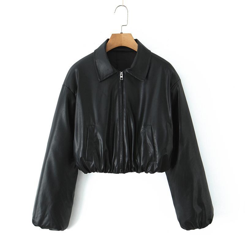 Cropped faux leather women's jacket with practical pockets and elastic waistband Lune London