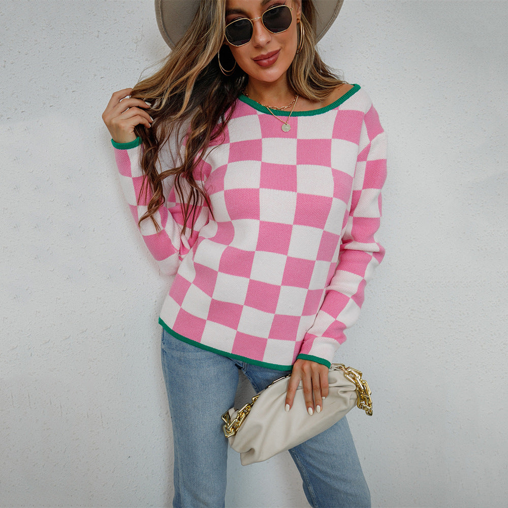 Sweater décontracté pour femmes avec motif à damier Chic & Stil