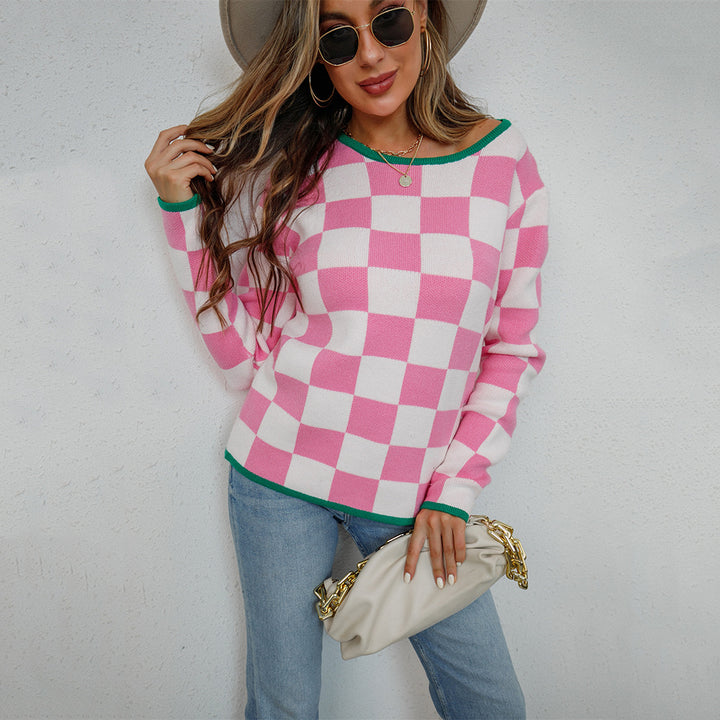 Sweater décontracté pour femmes avec motif à damier Chic & Stil