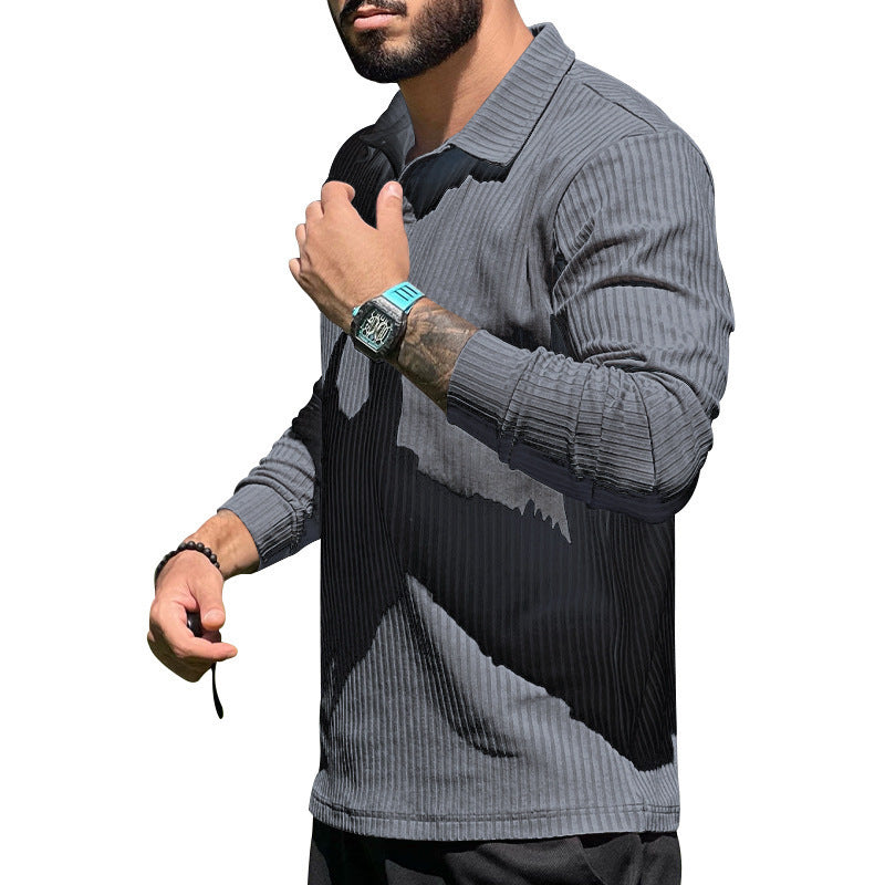 Long sleeve sporty polo for men with ribbed structure Lune London