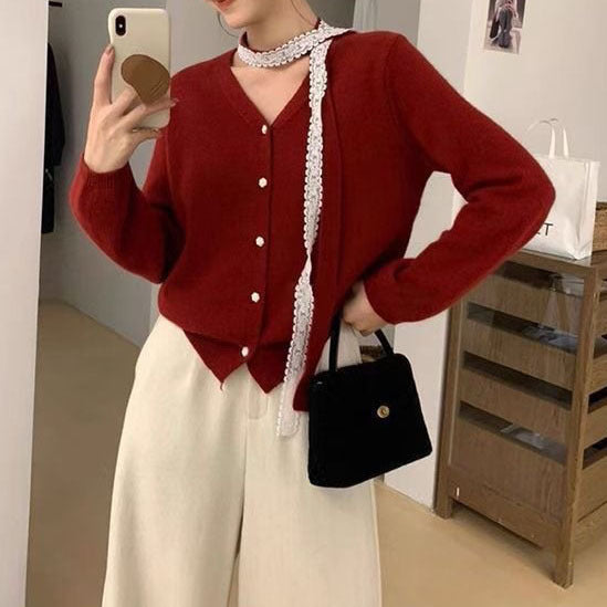 Knit jacket for women with decorative lace details Lune London