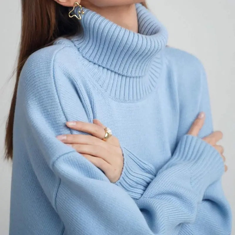 Women's Oversized Turtleneck Sweater with Ribbed Texture Lune London