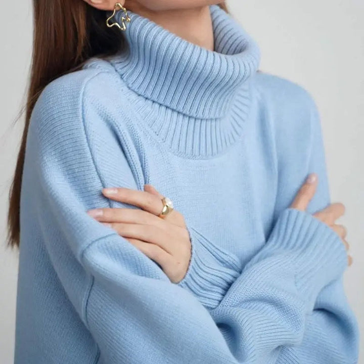 Women's Oversized Turtleneck Sweater with Ribbed Texture Lune London