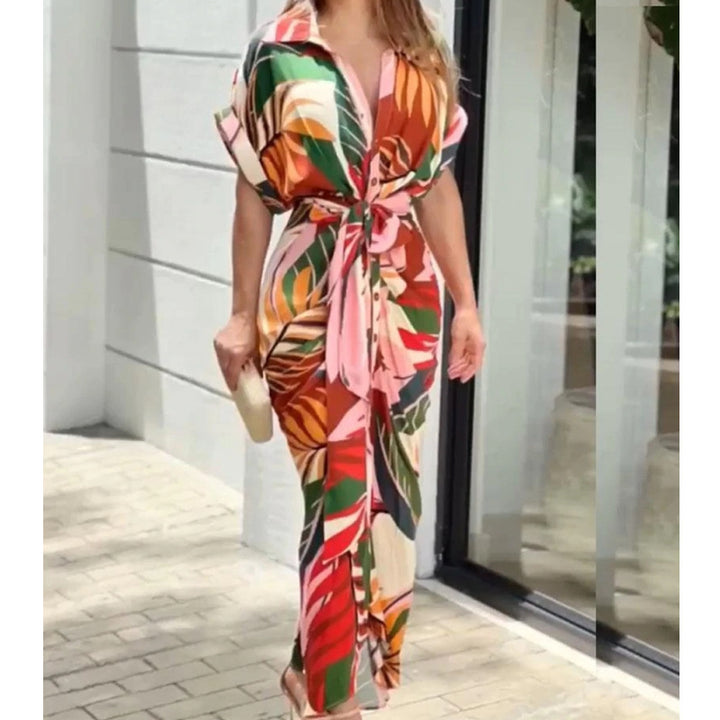 Maxi dress with front tie and floral print Lune London